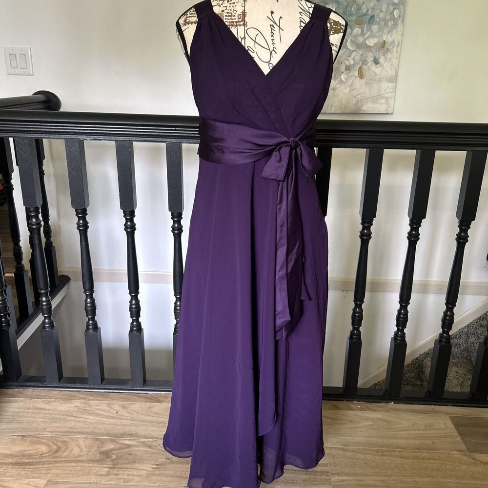 Chaps Dress Womens Purple V Neck Sleevless‎ Faux Wrap Midi Size 4